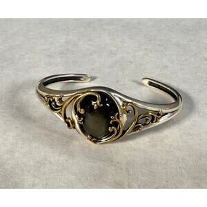 Carolyn Pollack Sterling Silver & Brass Gold Sheen Obsidian Cuff Bracelet